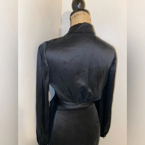 ZIMMERMAN BLACK SILK RUFFLE LONG DRESS ASYMMETRICAL WITH BELT SIZE 0 - Picture 9 of 13